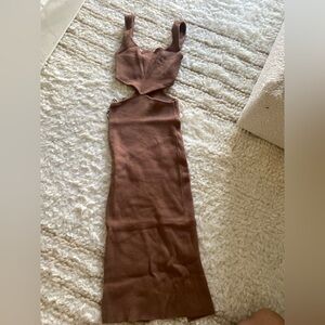 Brown Sleeveless Cutout Maxi Dress